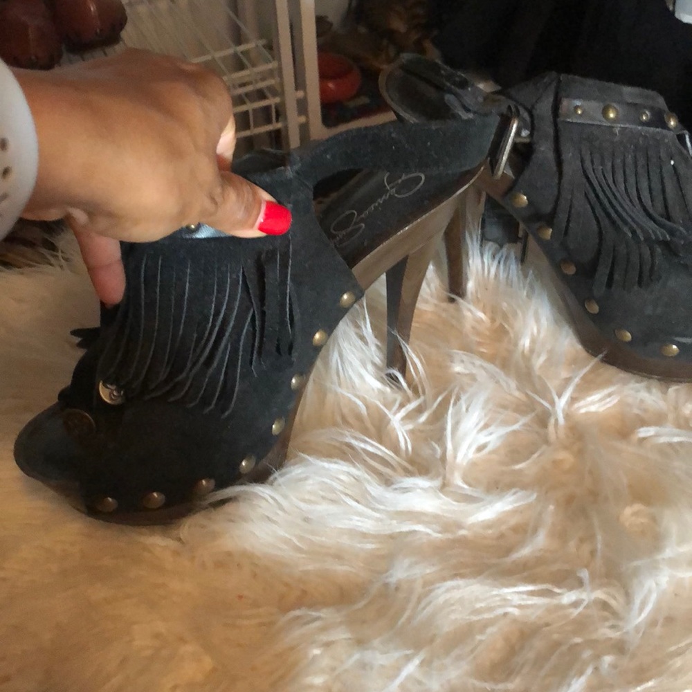 Jessica Simpson fringe clogs